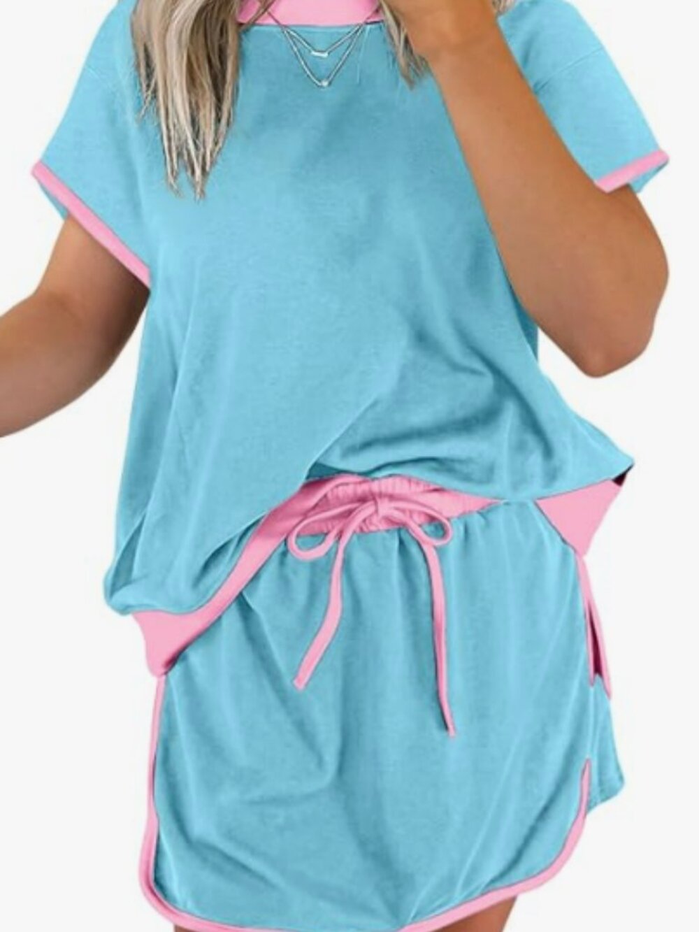Lounge Sets for Women 2 Piece Skirt Colorblock T Shirt and Skort Set - Medium
